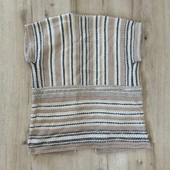 Chico's Beige Striped Open Front Knit Cardigan Sweater Short Sleeve Size 1 - Picture 2 of 6
